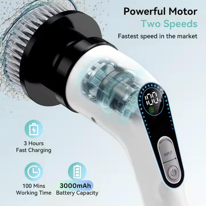 Electric Spin Scrubber for Cleaning, Cordless Power Scrubber with Long Handle, 10 Replaceable Brush Heads, 2-Speed, IPX7 Waterproof for Bathroom, Shower, Tub, Tile & Kitchen