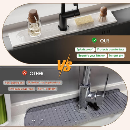 Faucet Mat for Kitchen Sink, Diatomite Quick Drying Tray , 15.8 Inch Kitchen Sink Splash Guard and Bathroom Stone Trays for Counter. Super Absorben.White.