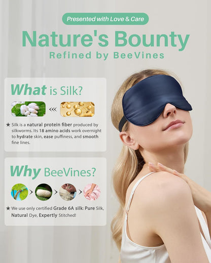 BeeVines 100% Mulberry Silk Sleep Mask, Light Blocking Eye Masks (2 Packs)