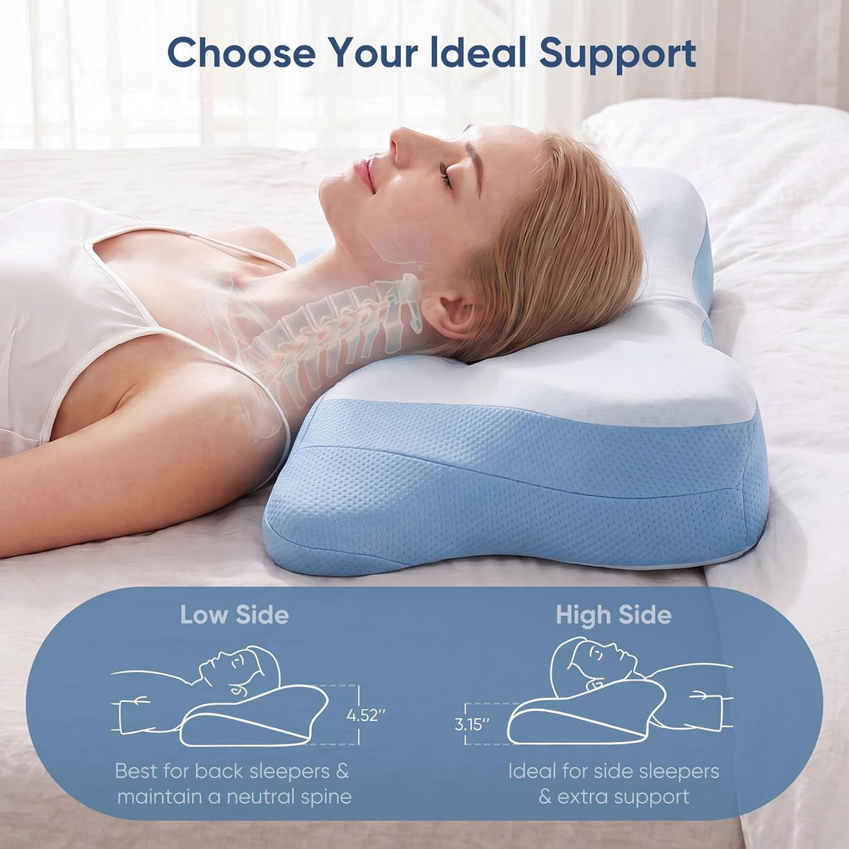 Sweetcrispy Cervical Pillow for Neck Pain Relief, Cooling Memory Foam