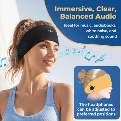 Sleeping Headphones, Headband Headphones with HD Stereo Speaker, Bluetooth Headband for Sports, Running, Workouts, Yoga, Air Travel, Meditation, Gift - Black