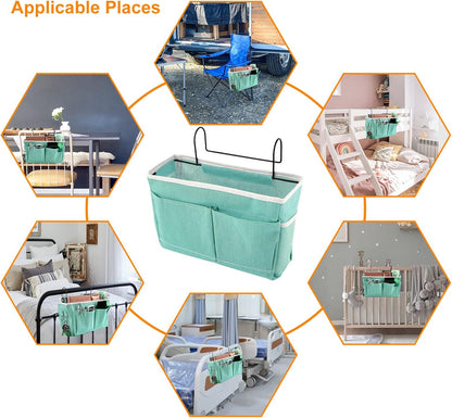Surblue Bedside Caddy Bedside Storage Bag Hanging Organizer for Bunk, Hospital Beds, Dorm Rooms Bed Rails Camp 4 Pockets and 2 Hooks (Skyblue)