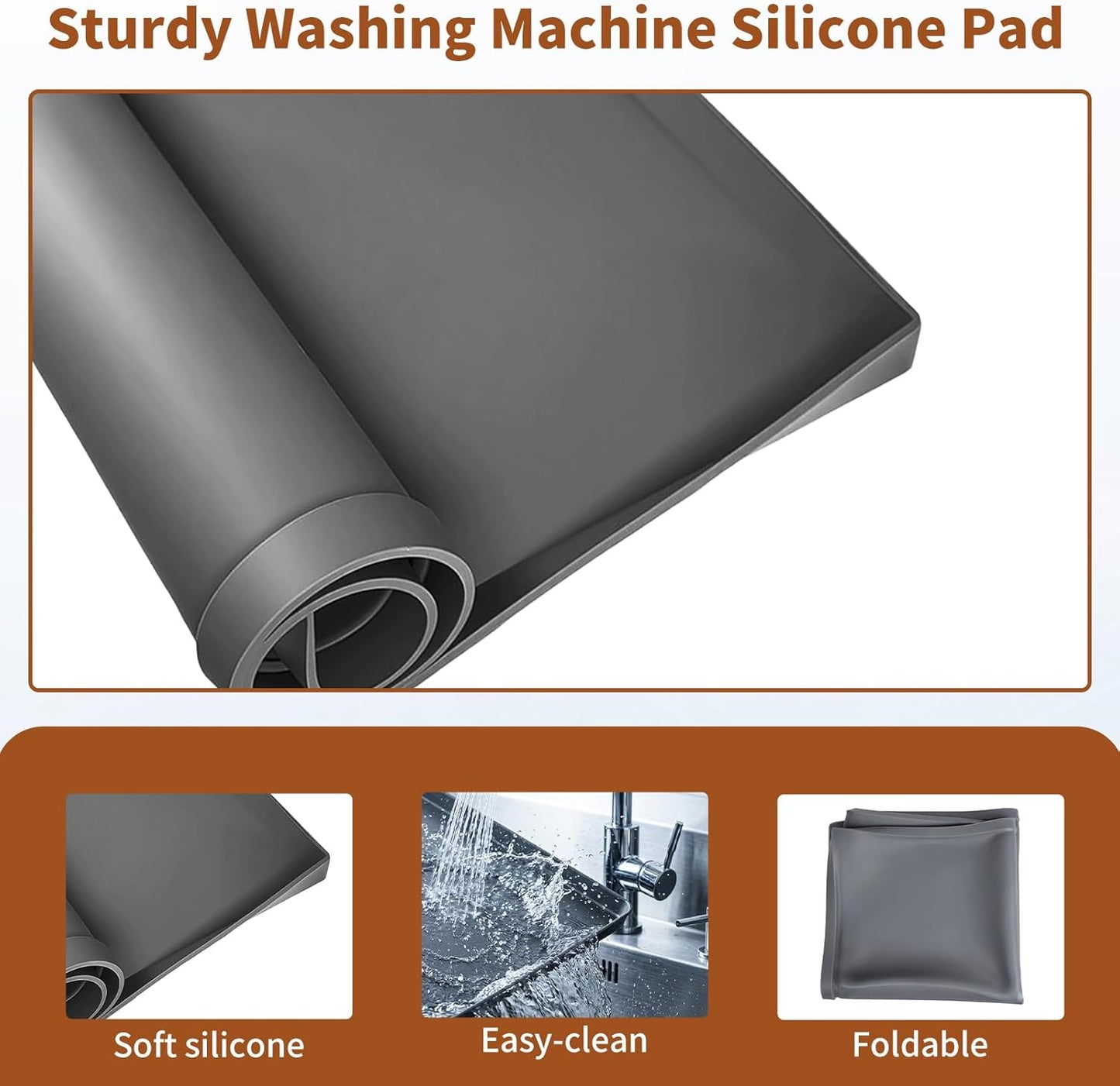 Large 29×29''Silicone Washing Machine Drain Pan,0.98" Raised Edges,Non-Slip Waterproof Drip Tray for Under Washer & Dryer,Anti-Vibration Floor Leak Protector for Refrigerator,Air Fryer,Coffee Maker