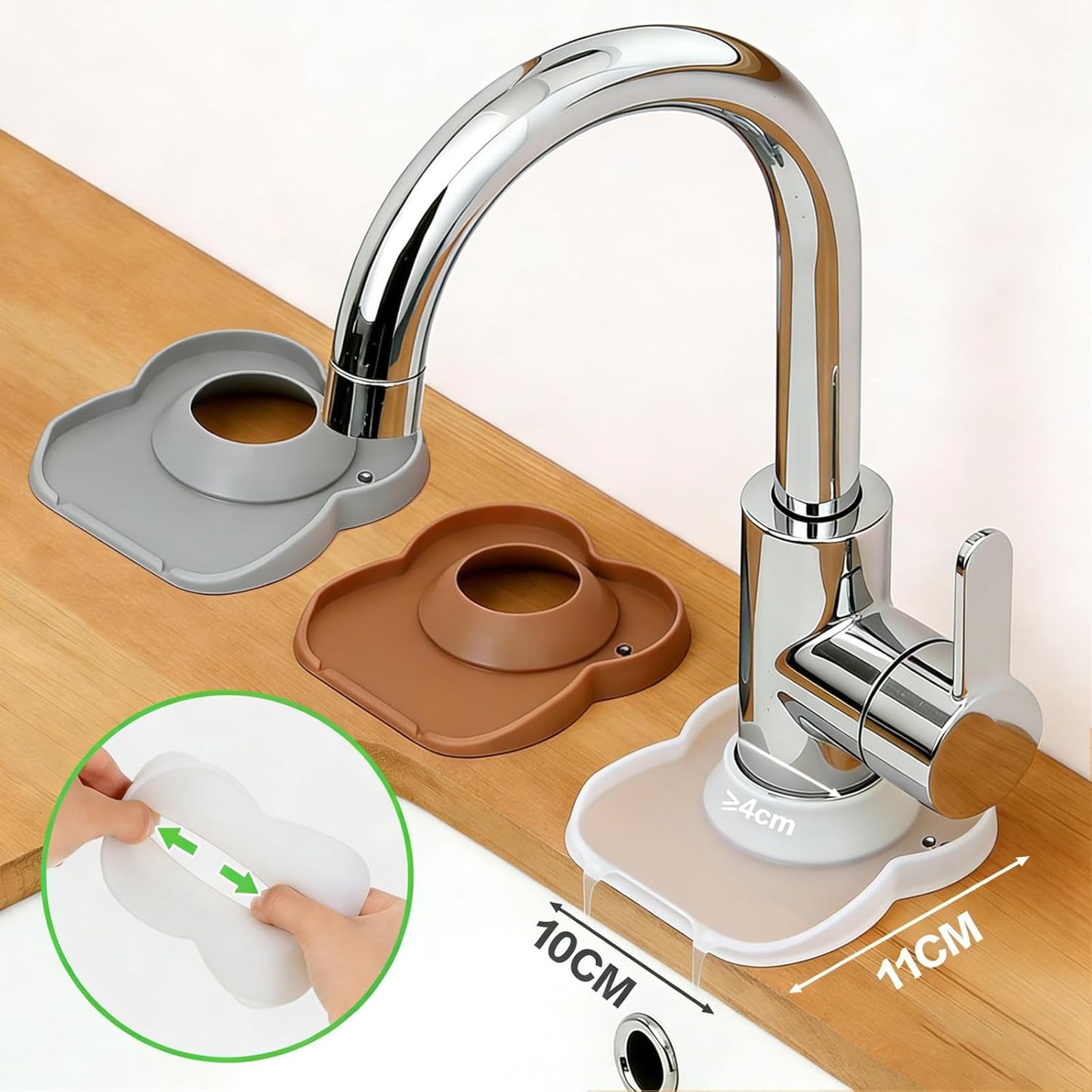 Silicone Faucet Mat for Kitchen Tap Compact Sink Splash Guard Protectors Behind Draining,Grey 2PCS