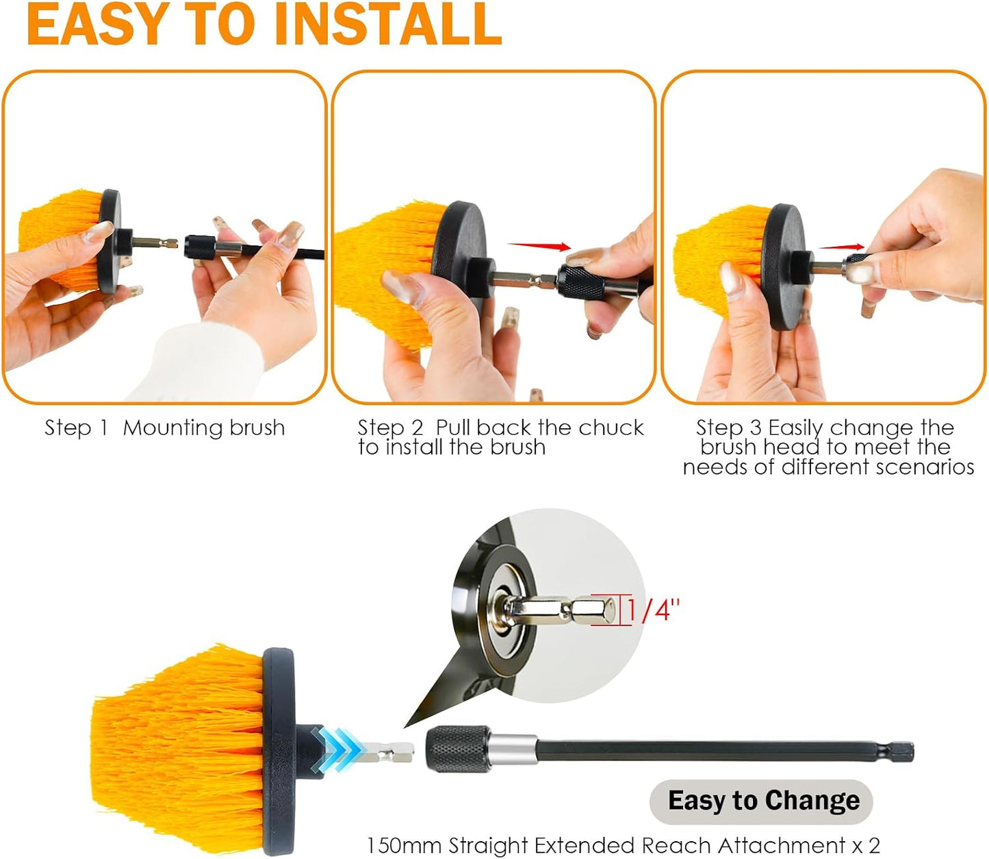 18PCS Drill Brush Attachments Set, Power Cleaning Scrub Brushes | Cleaning Brush Supplies with Scrub Pads, Sponge, Extend Long Attachment for Bathroom Bathtub, Grout, Tile, Sinks, Corners
