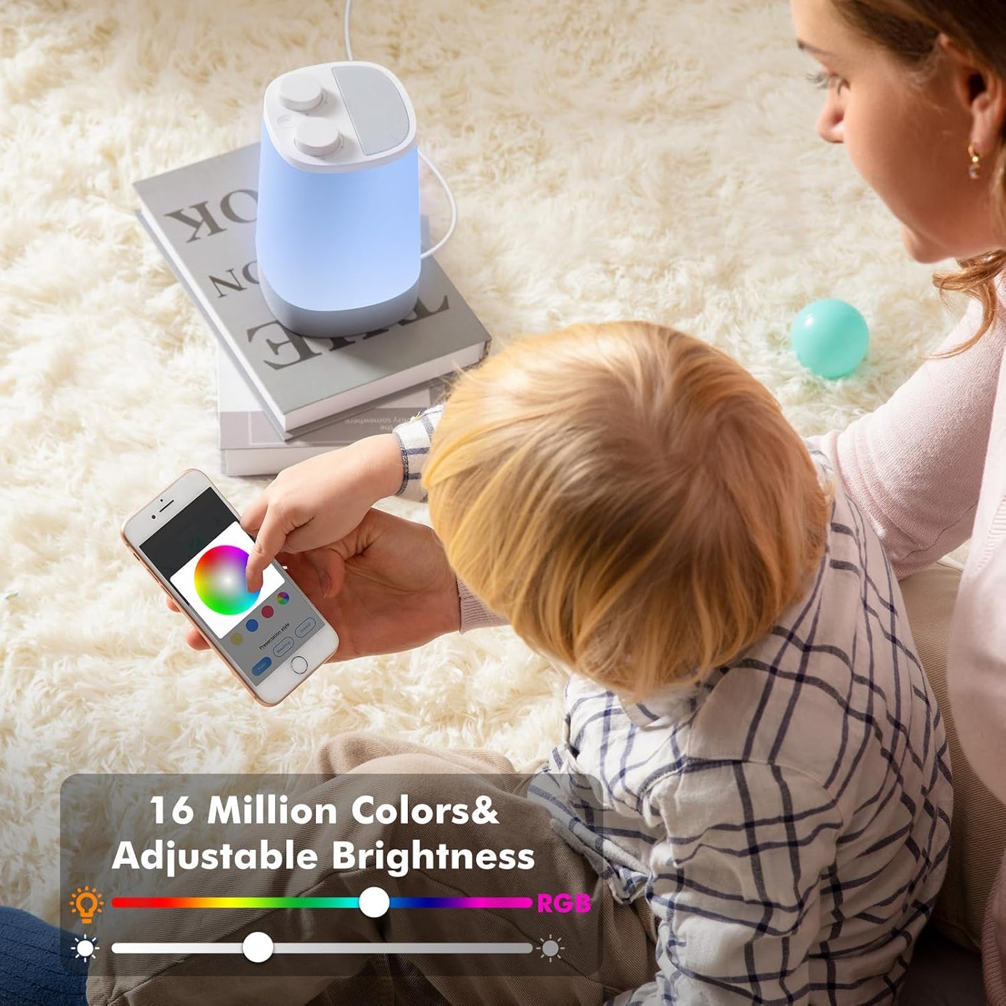 Baby Sound Machine, Nursery Night Light for Kids, Alarm Clock, White Noise Machine for Sleeping, OK to Wake Clock for Toddlers, APP Control, Fan Rain Wave, Sleep Trainer