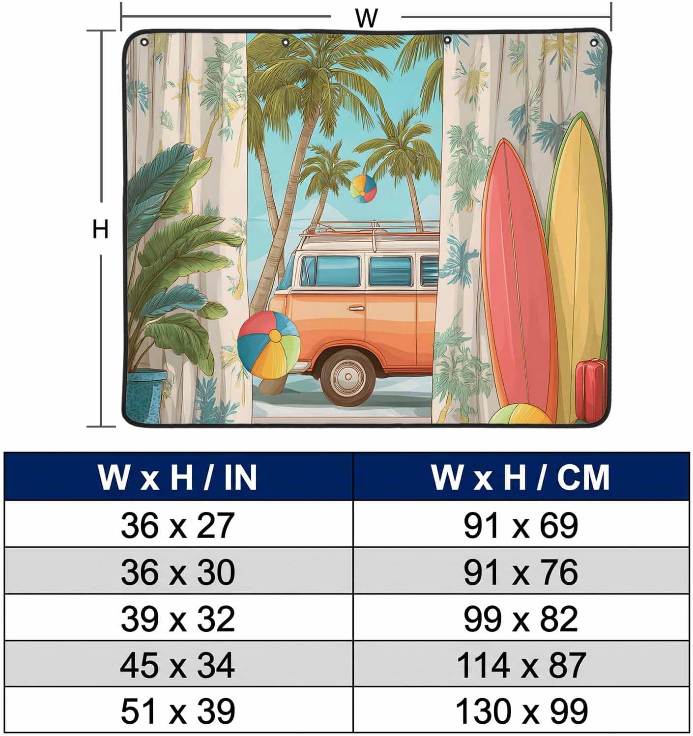 Magnetic Fireplace Cover Tropical Palm Leaves Fireplace Screen Decorative Camper Van Surfboard Balls Insulation Fireplace Blocker Save Energy Fireplace Draft Stopper Covers for Living Room 36x30 Inch