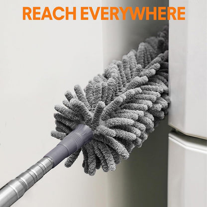 Retractable Gap Dust Cleaner, 3 Microfiber Cloths, 30-100 Inch Handle, Gray | Retractable Duster Brush with Washable Replaceable Head Cleans Under Appliances, Sofas, Beds, Refrigerators and Furniture