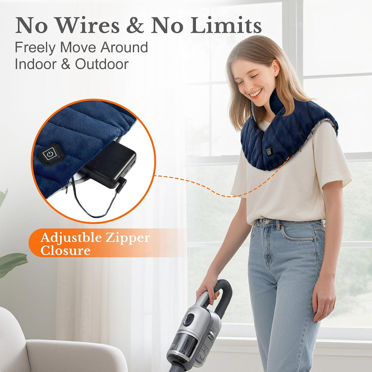 Portable Cordless Heating Pad for Neck, Shoulders & Back - Rechargeable Battery Operated Heating Pad with 3 Heat Settings, Ideal Gift for Mom and Dad, Weighted Neck and Back Warmer (Midnight Blue)