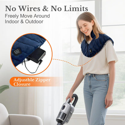 Portable Cordless Heating Pad for Neck, Shoulders & Back - Rechargeable Battery Operated Heating Pad with 3 Heat Settings, Ideal Gift for Mom and Dad, Weighted Neck and Back Warmer (Midnight Blue)