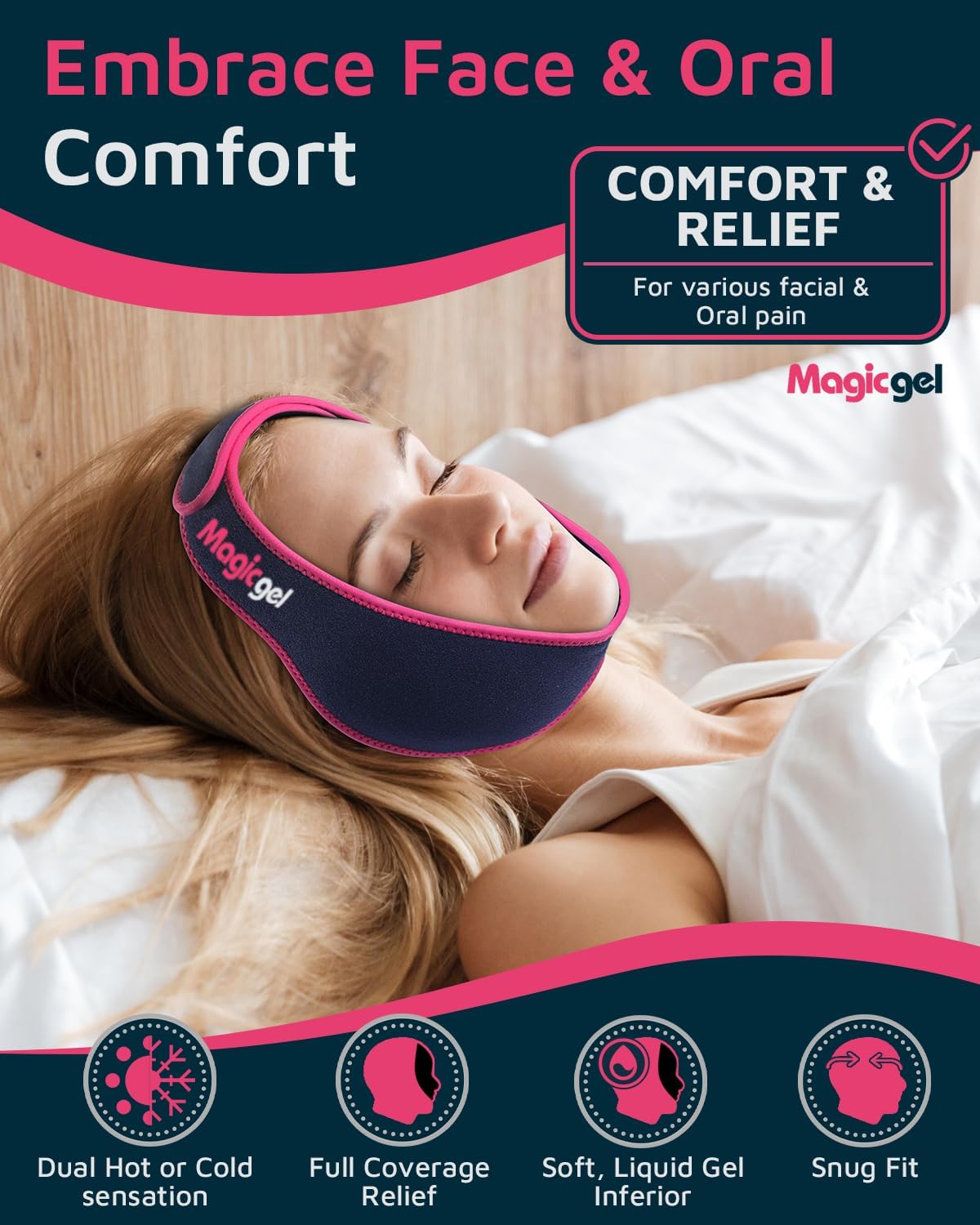 Magic Gel Wisdom Teeth Face Ice Pack - Reusable Hot & Cold Compress for Face Jaw Chin TMJ - Adjustable Compression - Head Ice Pack - Durable Design for Hands Free Application