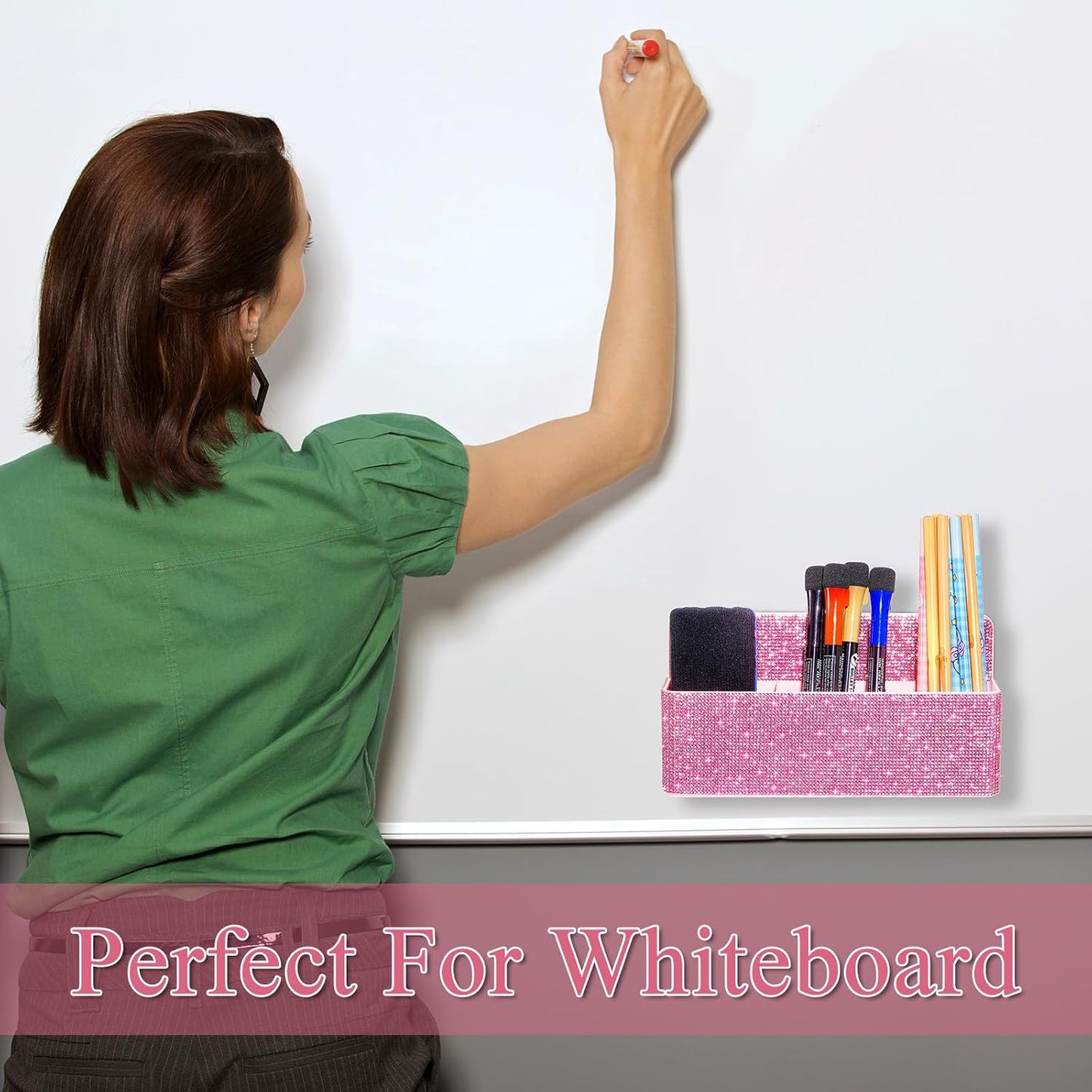 MotiMind Purple Locker Accessories for Girls, Bling Magnetic Pen Holder for Refrigerator, Back to School Rhinestone Marker Holder for Locker, Sparkly Gift for Student (Medium,Rhinestone)