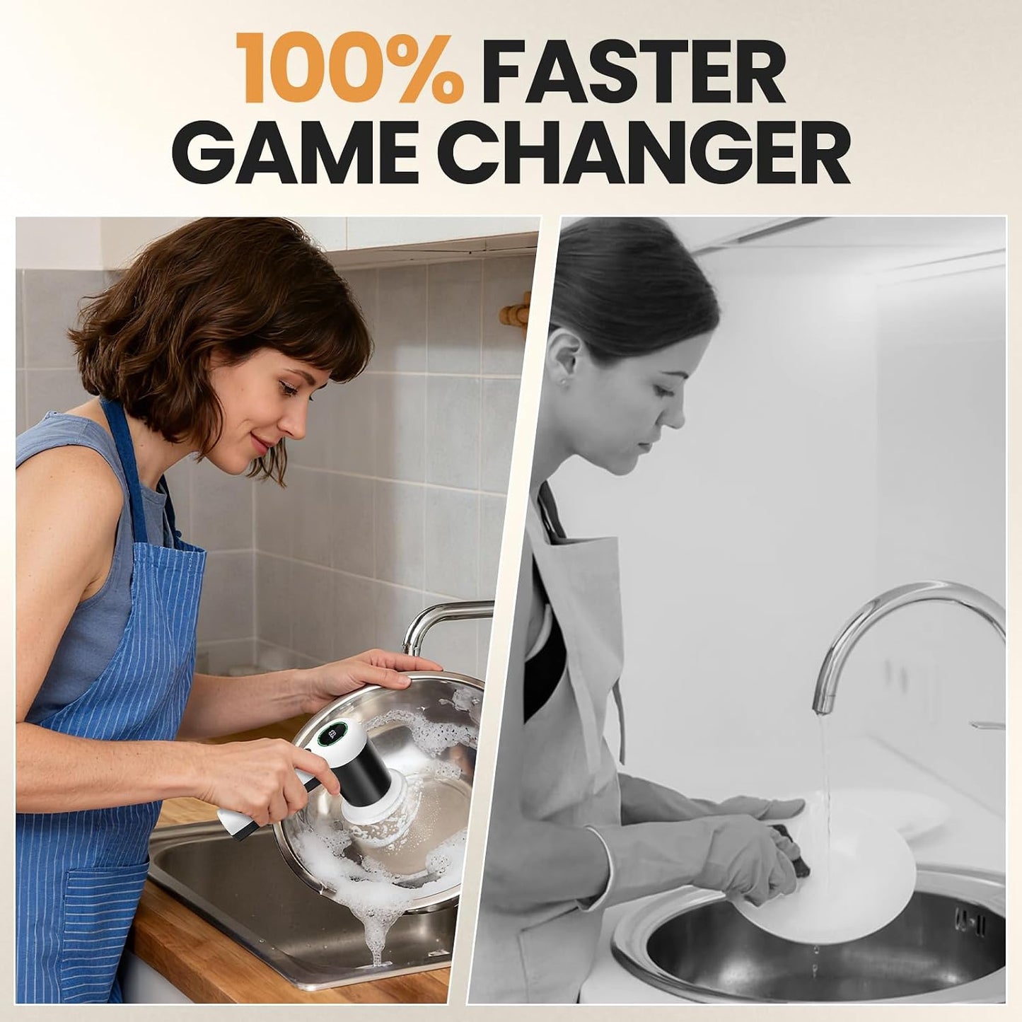 Electric Spin Scrubber for Bathroom and Shower Cleaning SD-CTB02 | 2 Speeds Cordless Power Cleaning Brush, 6 Replaceable Brush Heads, IPX7 Waterproof, For Bathroom, Sink, Tile, Kitchen, Grout
