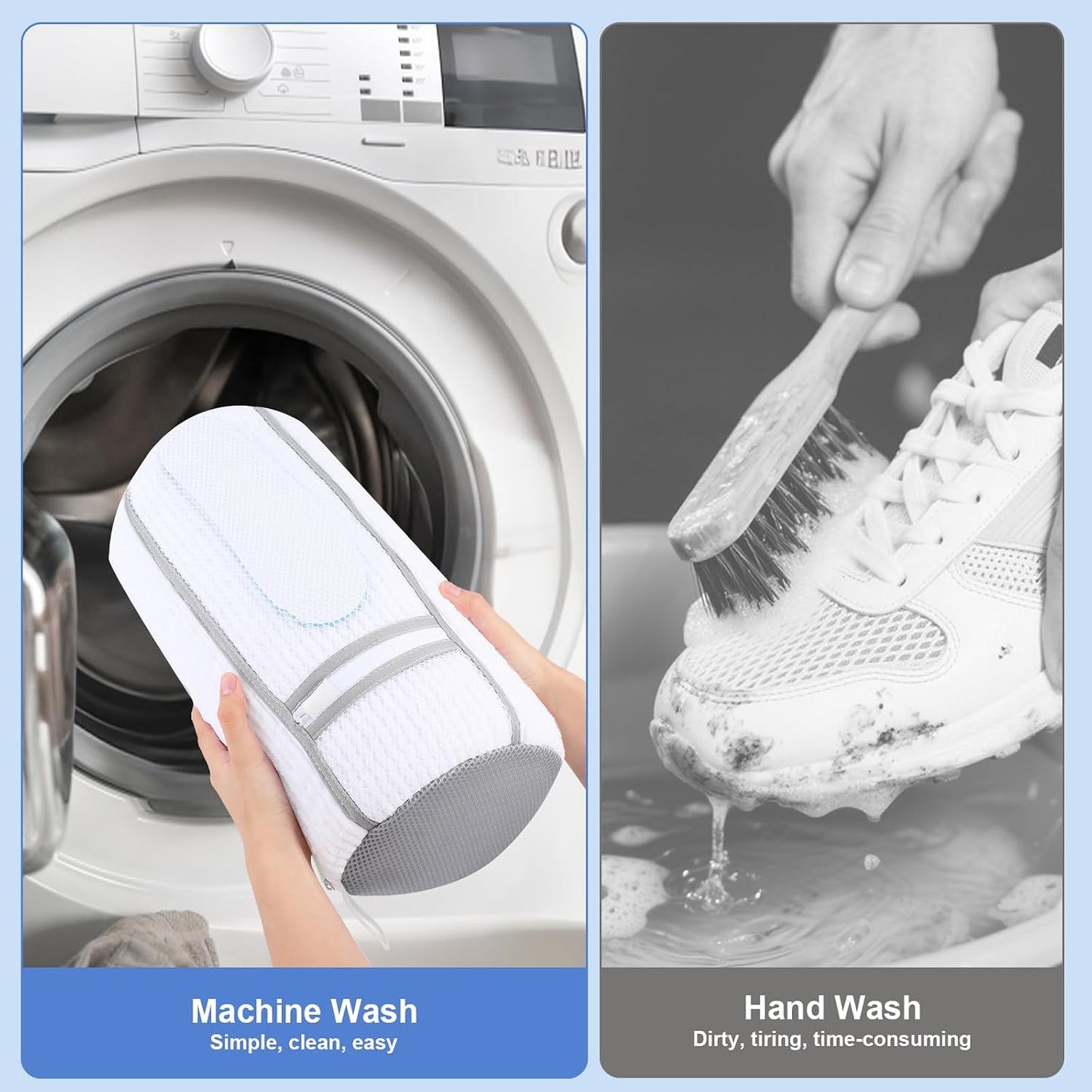 2 PCS Shoe Washing Machine Bags Laundry Shoe Bag for Washer and Dryer | Large L-Shaped Opening, Insole Mesh Pockets, Hidden Self-locking Zipper, 360° Deep Cleaning, For Sneakers and All Shoes Types