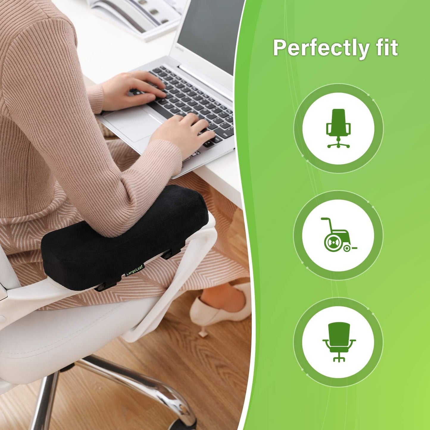 LargeLeaf Extra Thick 2 inches Chair with Memory Foam Armrest Pads 2-Piece | Firm support breathable cover