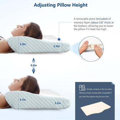 Memory Foam Pillow for Neck Pain Relief, Adjustable Orthopedic Ergonomic Cervical Pillow for Sleeping with Washable Cover, Bed Pillows for Side, Back, Stomach Sleepers