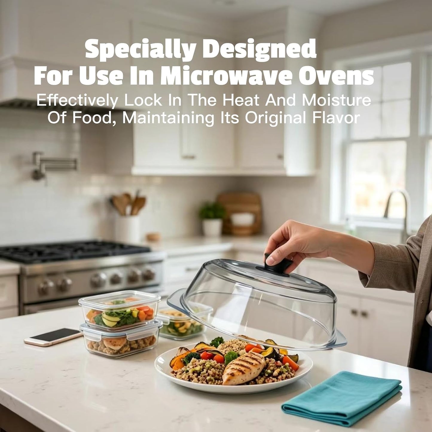 Microwave Splatter Cover, Glass Microwave Cover For Food With Easy-Grip Silicone Handle, Food Grade,Bpa Free, With Vent Hole, Dishwasher Safe, An Additional Reusable Heat-Resistant Cover Is Provided.