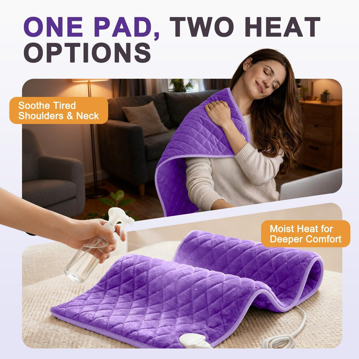 Electric Heating Pad for Back Neck & Shoulders, 35"x20" King Size, Velvet
