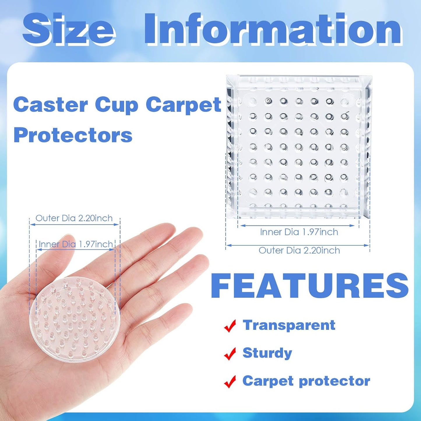 Queekay 8 Pcs Carpet Protector Spiked Plastic Caster Cups Round and Square Comfortable Touch Caster Cup Spiked Furniture Protector for Sofas, Tables, Chairs Offices Bookcases Other
