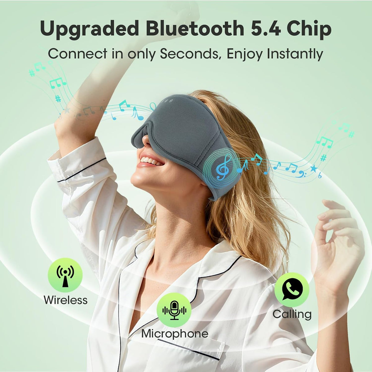 Bamboo Cotton Sleep Mask with Bluetooth Headphones, 100% Blackout, Grey