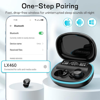 Sleep Earbuds for Side Sleepers, Mini Invisible Bluetooth Earbuds, Ultra-Light Sleep Headphones HiFi Sound, Long Battery Life, LED Display, Bluetooth 5.4, ANC Noise Cancelling, Black
