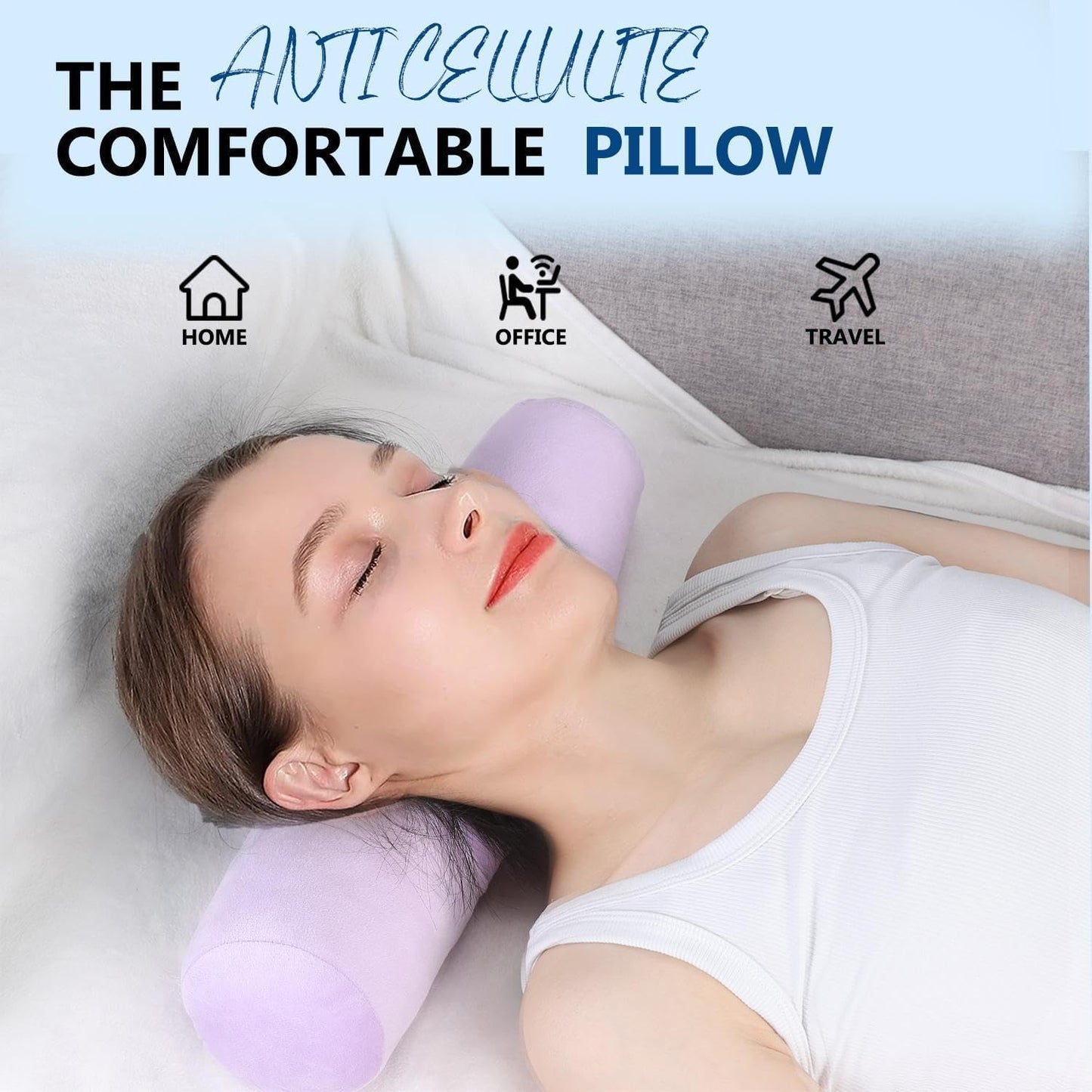 Neck Roll Pillow, Cervical Neck Pillow Bolster Pillow for Sleeping | Cotton neck roll, machine-washable cover, supports neck, legs, back & sleeping, slim bolster for bed & yoga