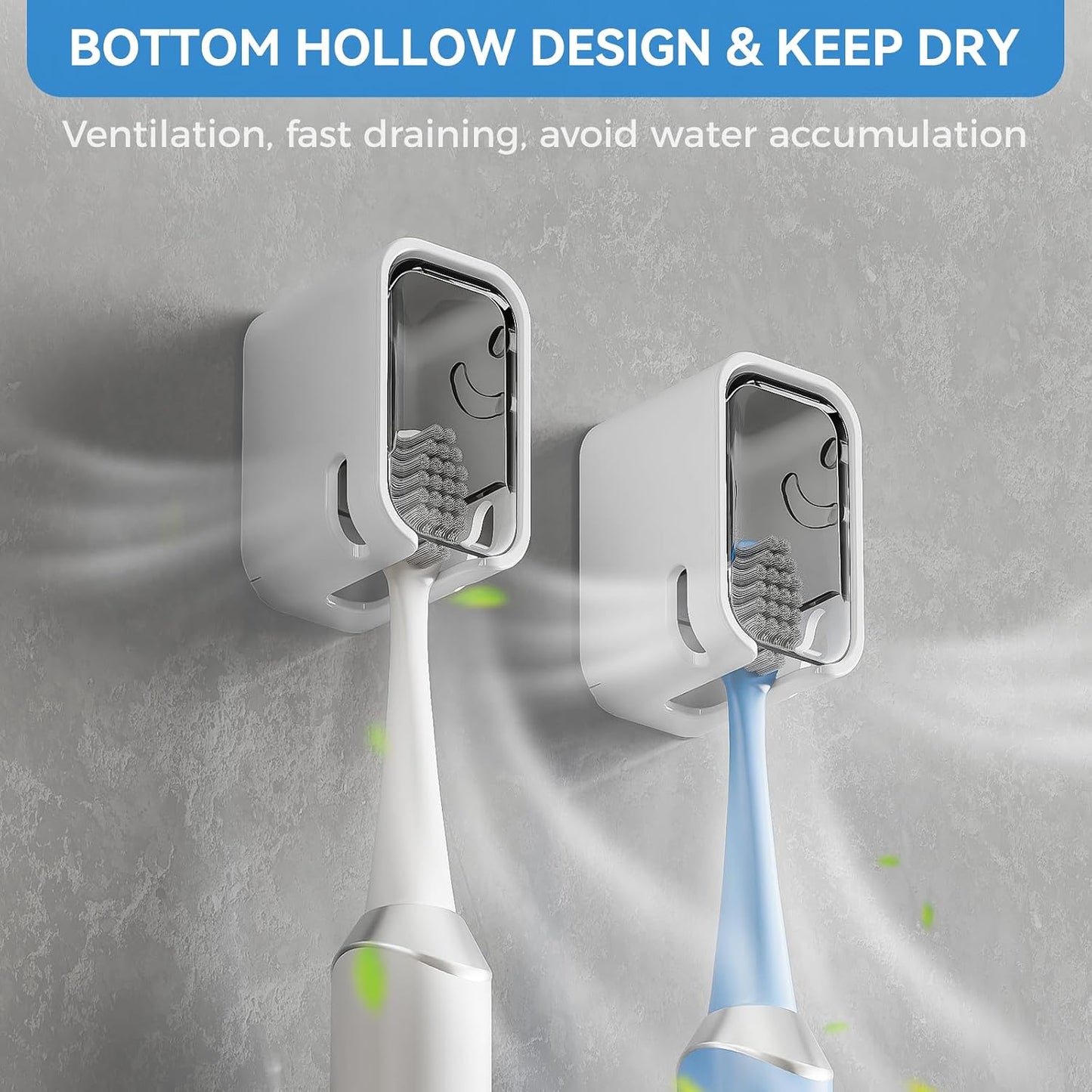 MOPMS Single Slot Toothbrush Holders Wall Mounted with Cover for Bathrooms | 2PCS Toothbrush Cover for Shower, Single Toothbrush Dispenser Storage Organizer for Family & Travel