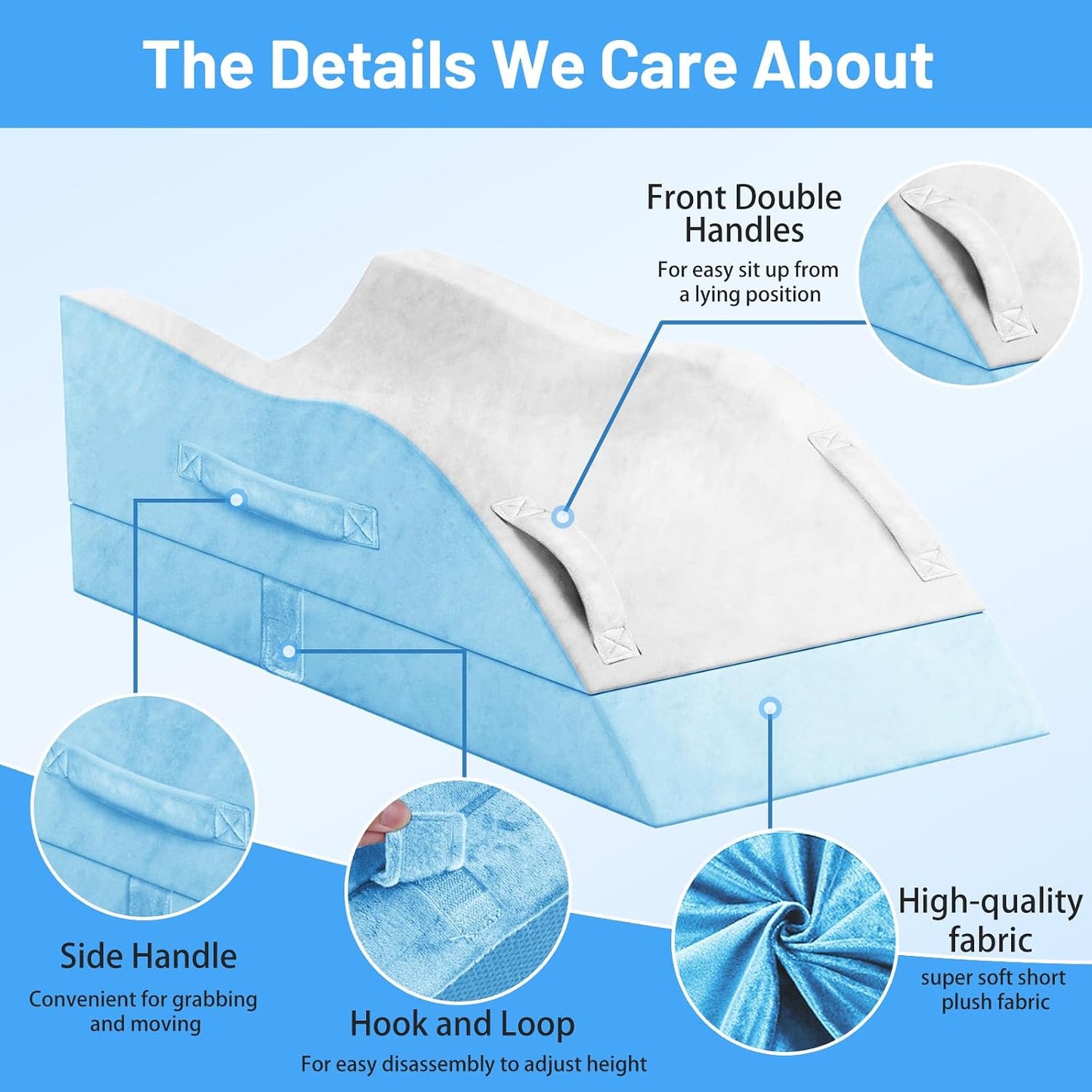 TranquilRelax Leg Elevation Pillow for After Surgery, Wedge Pillow, Grey | Single-leg design, adjustable height, U-shaped cradle, supportive memory foam, washable cover, leg elevation for swelling