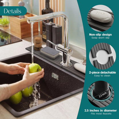 Stone Faucet Mat for Kitchen Sink – Diatomite Drying Stone Mat & Sink Protector, Prevents Moisture – Sink Splash Guard Water-Absorbing Stone Tray for Bathroom Counter (Light Grey, 20" x 3.9")