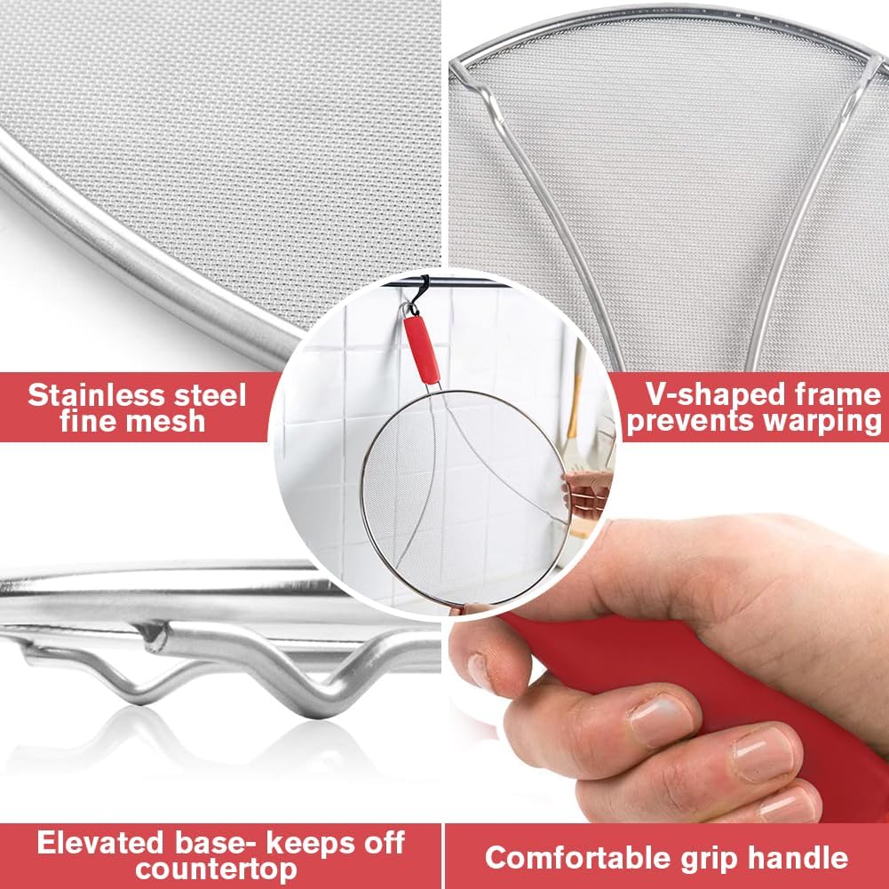 Splatter Screen for Frying Pan,Silicone Grease Splatter Guard, Heat-Resistant Splatter Guards for Cooking,Dishwasher Safe (9.8", 11.4", 13")