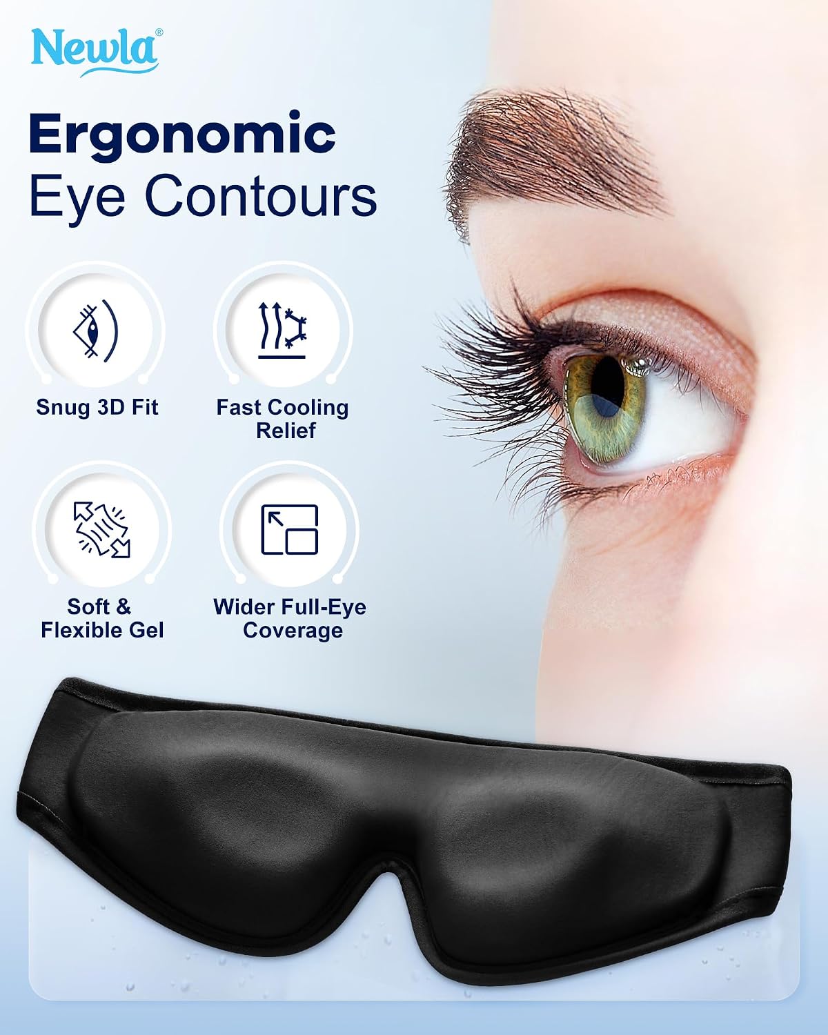 Cooling Gel Eye Mask for Puffy Eyes, Larger Full-Eye Contour Cold Compress | Ice-Cold Gel Therapy, Forehead & Upper Cheek Cooling Relief, Reusable Ice Pack for Eyes, FSA Eligible Items HSA, Black