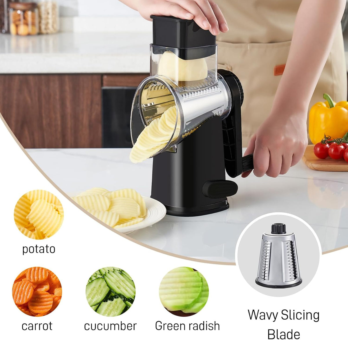 Weltonhm 4 in 1 Large Cheese Grater Hand Crank (White Grey 4 Graters)