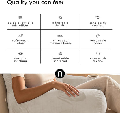 Nestl Reading Pillow with Shredded Memory Foam, Designed for Sitting Up in Bed and Couch, Back and Arms Adjustable Support for Adult & Teens Backrest Pillows for Reading, with Washable Cover Dark Grey