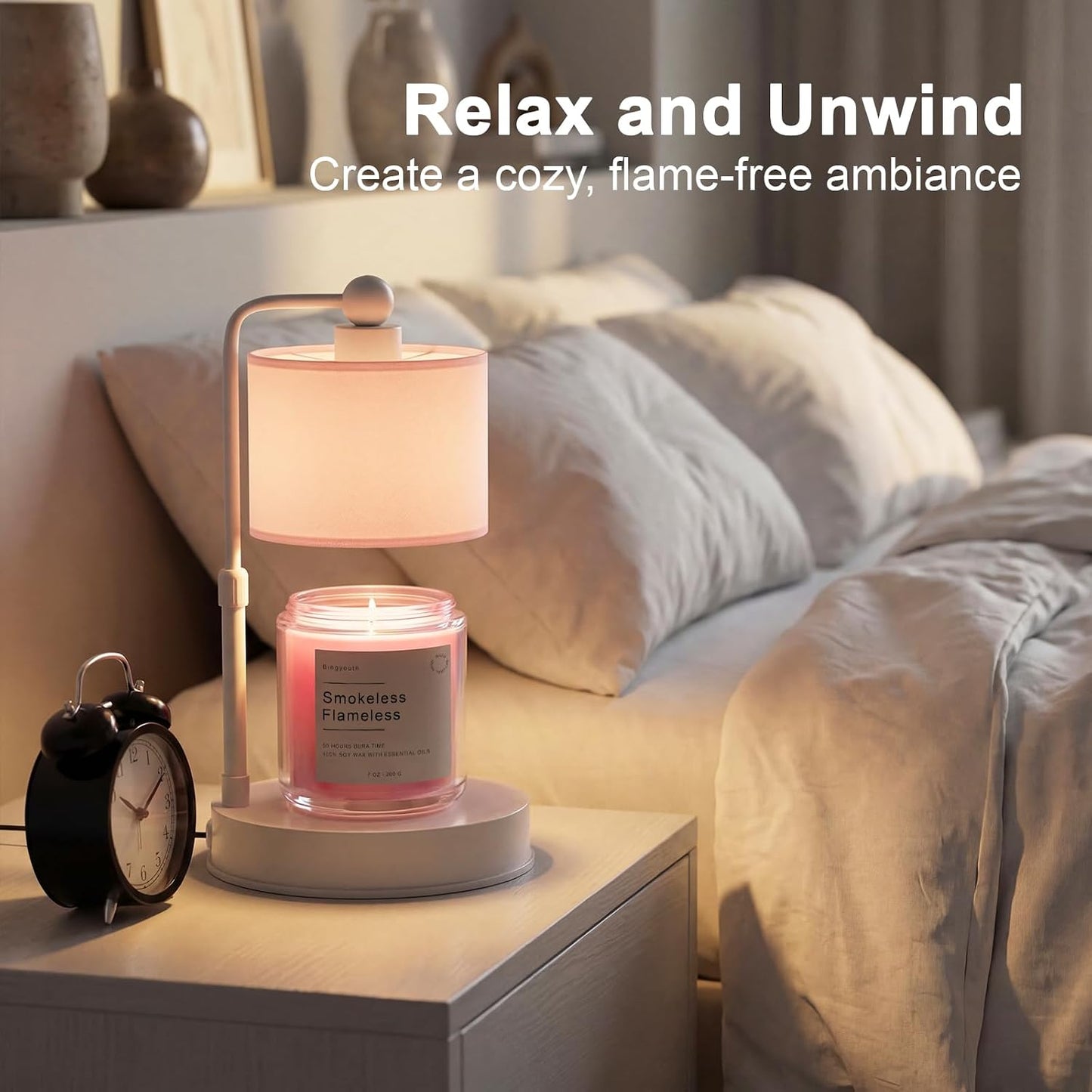 Candle Warmer Lamp with Timer, Best House Warming Gift, Height Adjustable & Dimmable Electric Candle Warmer Lamp, Includes 2 Bulbs, Birthday Gift for Women, Mom, Housewarming - Flaxen