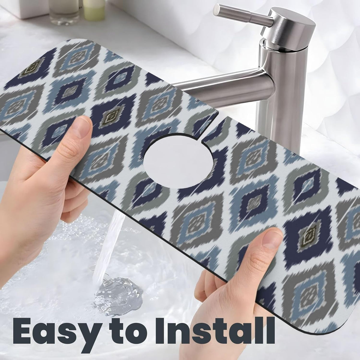 Aquamarine Blue Mexican Tiles Faucet Splash Guard Mat for Kitchen Sink 15x5.5" - Colors B