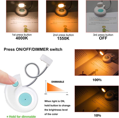 Kids Rechargeable Book Light, Clip on Reading Light for Kid, Kids Reading Lights, Amber Book Light for Reading in Bed, 2 Lighting Modes, Blue Light Blocking, Bookmark Light for Bookworms-Green