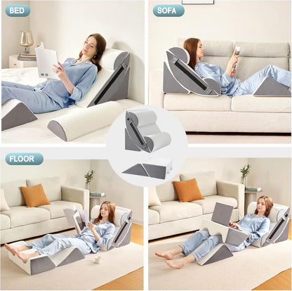 4PCS Bed Wedge Pillow Set for After Surgery, Orthopedic Wedge Pillows for Sleeping, Back, Neck and Leg Pain Relief, Adjustable Memory Foam Support Pillows for Acid Reflux, GERD & Snoring, Grey
