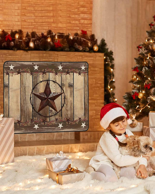Rustic Country Magnetic Fireplace Cover, Fireplace Draft Blocker, Western Stars Brown Texture Wooden Print Fireplaces Blanket for Heat Loss/Cold Air, Fireplaces Draft Stopper for Inside 39''x32''