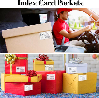 36 Pack 3" x 5" Adhesive Index Card Holders Clear PVC Label Holders | Top-loading label pockets, removable adhesive, clear PVC, for bins, shelves, totes, library and office use