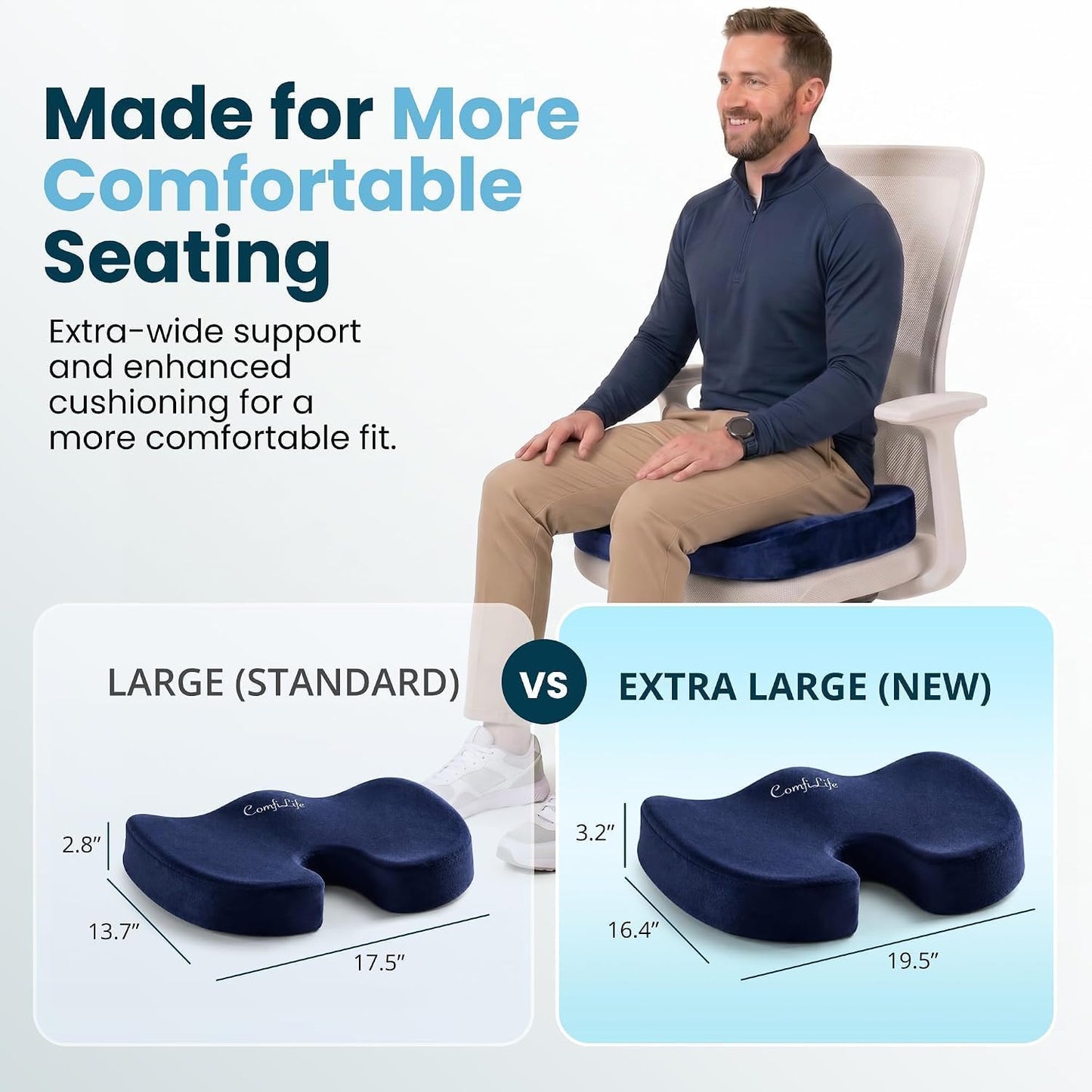 ComfiLife Premium Gel & Memory Foam Seat Cushion – Doctor Recommended Office Chair Cushion, Car Seat Cushion – Chair Cushions for Back & Sciatica Pain Relief – Seat Cushions for Office & Desk (Black)