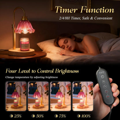 Flower Candle Warmer Lamp,Adjustable Timer & Dimmer(Green) | Adjustable height fits jars. Timer & dimmer safe melt. 2 bulbs & heat-proof base. Perfect for bedroom, office, or gifting.