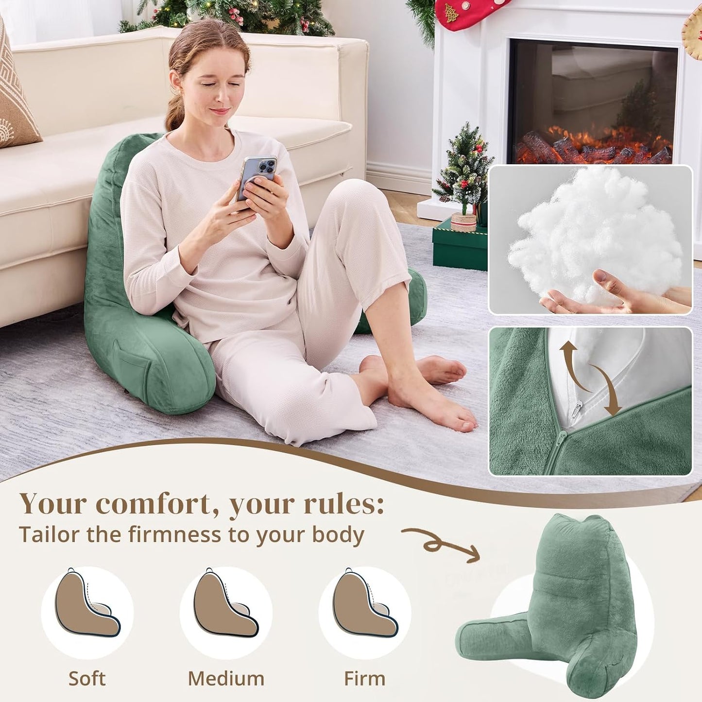 Sasttie Reading Pillows for Sitting in Bed Adult, Back Pillow Bed Sitting Up, Back-Rest Support Cushion for Sit Up on Couch, Sofa, and Floor, Dorm Essentials, Oeko-Tex Certified, Dark Grey