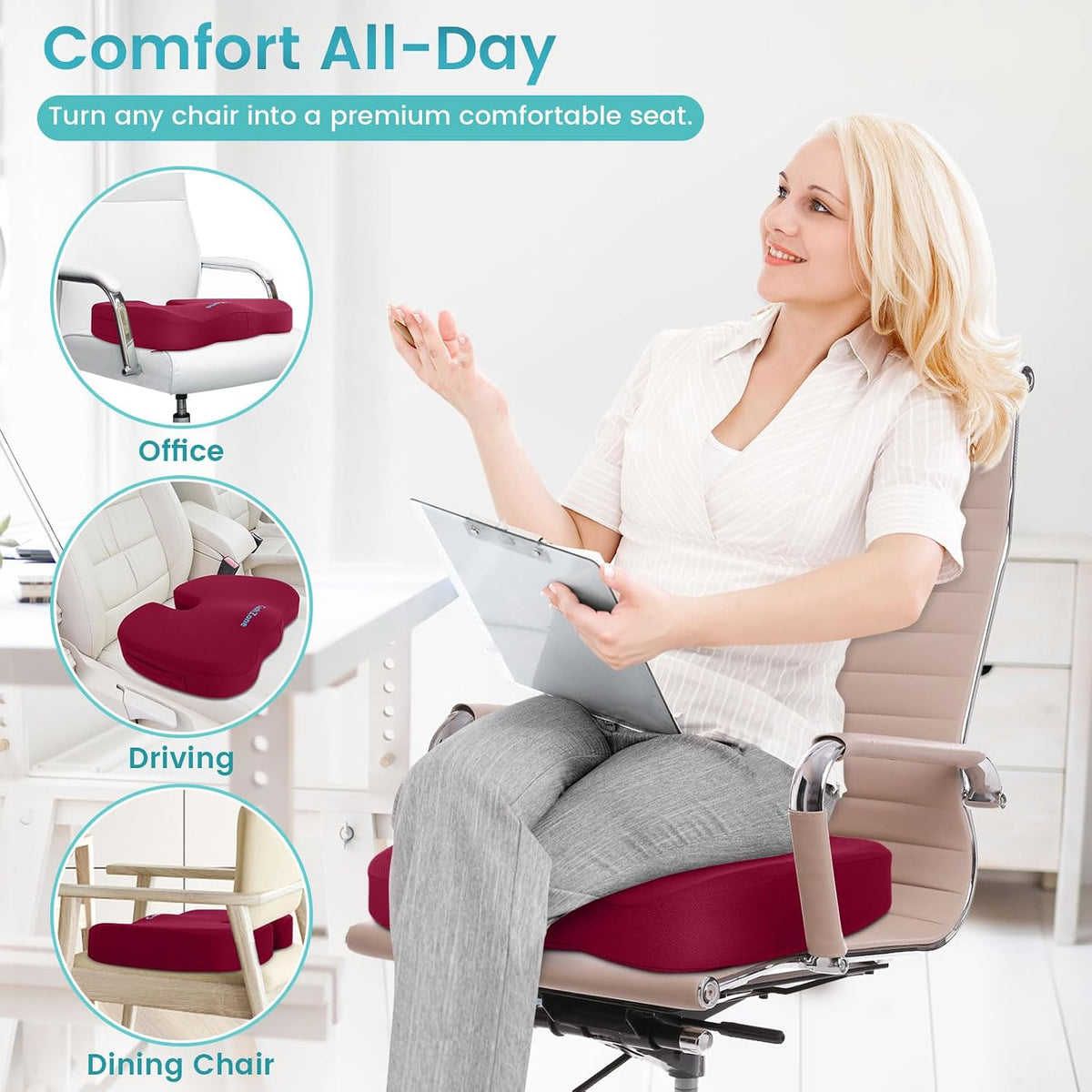 Gel Seat Cushion, Cooling Memory Foam Cushion for Office Chair, Black