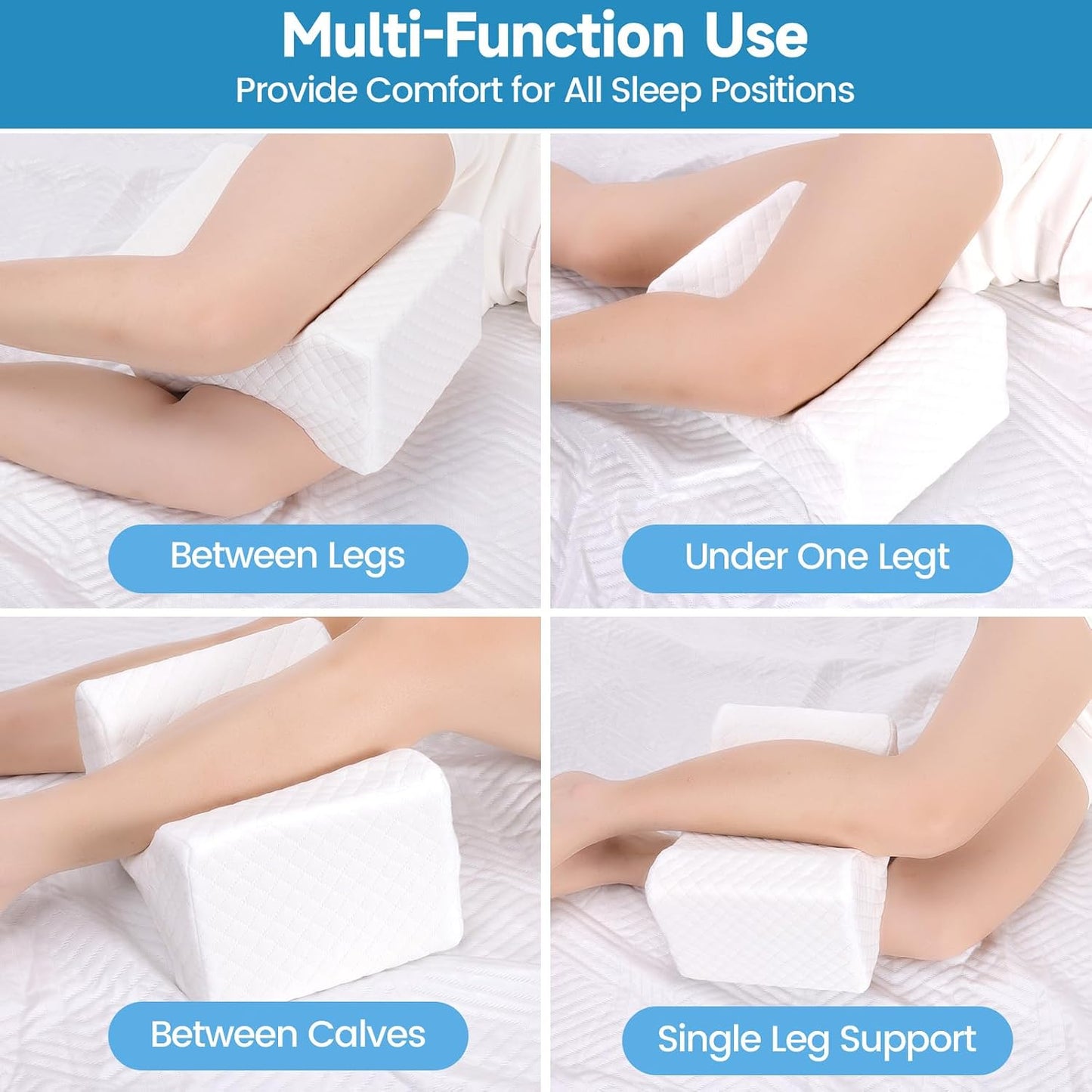SweetSlubr Memory Foam Knee Pillow for Side Sleepers, Leg Pillow, White | Support Leg Pillows for Side Sleeping Soothing Relief, Smooth Spine Alignment Pillow for Hip, Sciatica, Knee, Joints Pain