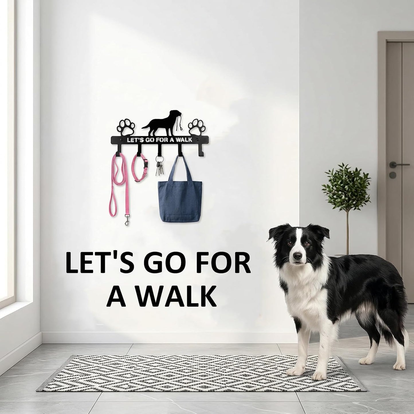 5-Hooks Dog Leash Holder for Wall,Key Holders Key Holder Leash Hooks | Metal, Wall Mounted, with Screws, Dog Accessory Holders, Pet Leashes Organizer, for Collars, Entryway, Hallway, Kitchen Decor