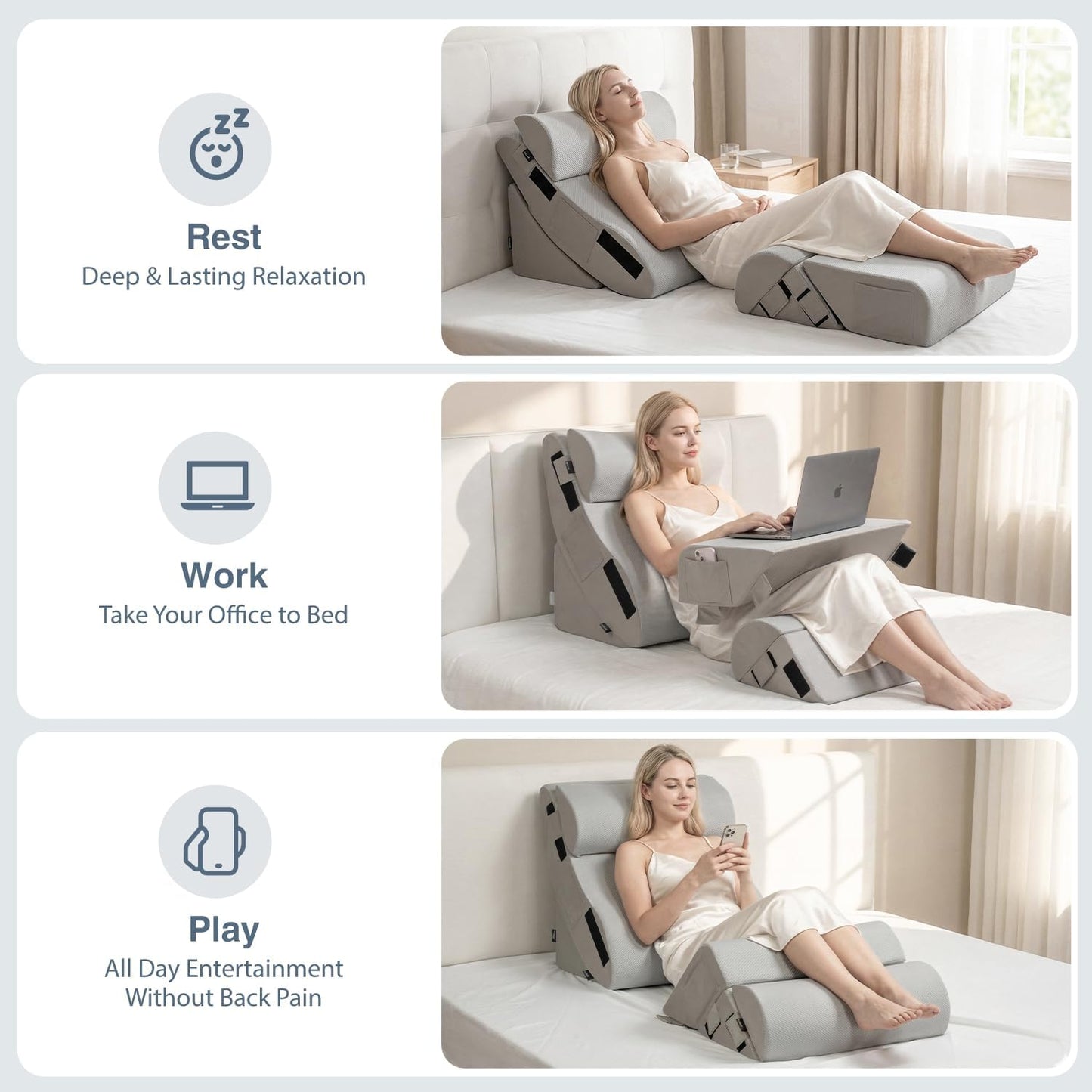 FifthQuarter 6PCS Orthopedic Wedge Pillow Set for After Surgery | Adjustable Upright Back Support, 40D Memory Foam and 25D High Density Foam, Elevates Body, Post Surgery Recovery Bed Sleeping