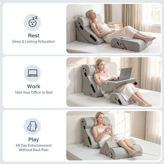FifthQuarter 6PCS Orthopedic Wedge Pillow Set for After Surgery | Adjustable Upright Back Support, 40D Memory Foam and 25D High Density Foam, Elevates Body, Post Surgery Recovery Bed Sleeping