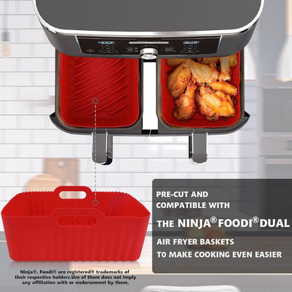 WMKGG Silicone Air Fryer Liners, 2PCS Air Fryer Silicone Liners | Reusable Rectangular Non-Stick Basket Accessories for Ninja Foodi Dual DZ201/DZ401 8-10QT