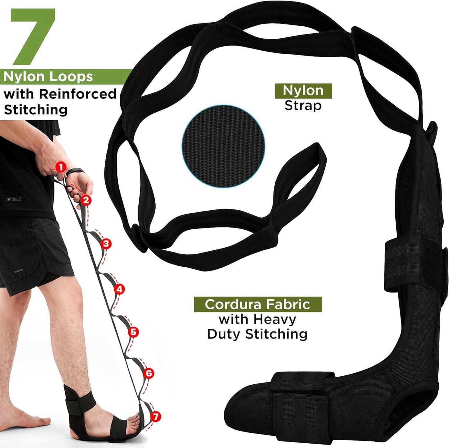 SHAZ Foot & Calf Stretcher, Fascia Hamstring Stretcher for Plantar Fasciitis, Achilles Tendonitis, Heel Spurs & Shin Splints - Yoga Leg Stretching Strap for Back Pain - Flex Strap for Physical Therapy