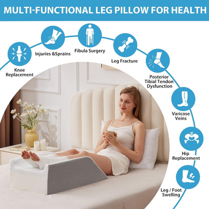 MEGCXIT Leg Pillow Elevation Blood Circulation, Wedge Pillow for Legs Swelling, Knee Pillow Wedge Post Surgery, Leg Elevation Pillows for After Surgery, Memory Foam Foot Leg Elevating Pillow, Grey